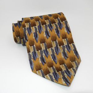 J. Garcia Men's Designer 100% Silk Necktie / Gold & Blue / L - 58" x W - 4"
